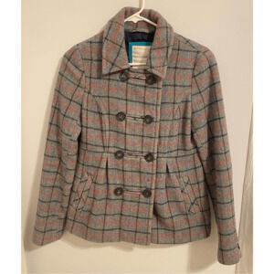 Aeropostale Women’s Wool Plaid Peacoat Gray Pink Blue Size Small.